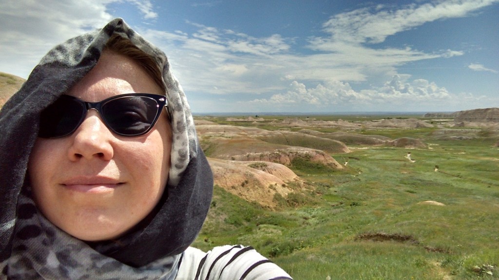 Katrina in front of where the Badlands meet Buffalo Gap Grasslands