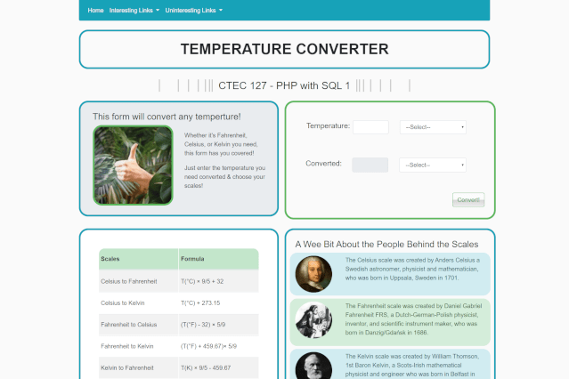 Temperature Conversion Page